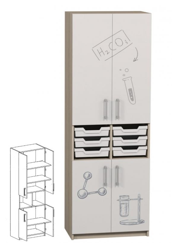 Шафа для предметних кабінетів з фотодруком, 702х405х2115 мм, з 6-ма пластиковими лотками розміром 312х377х75 мм (ЛЕОНТЕК) (7706+Флаб)